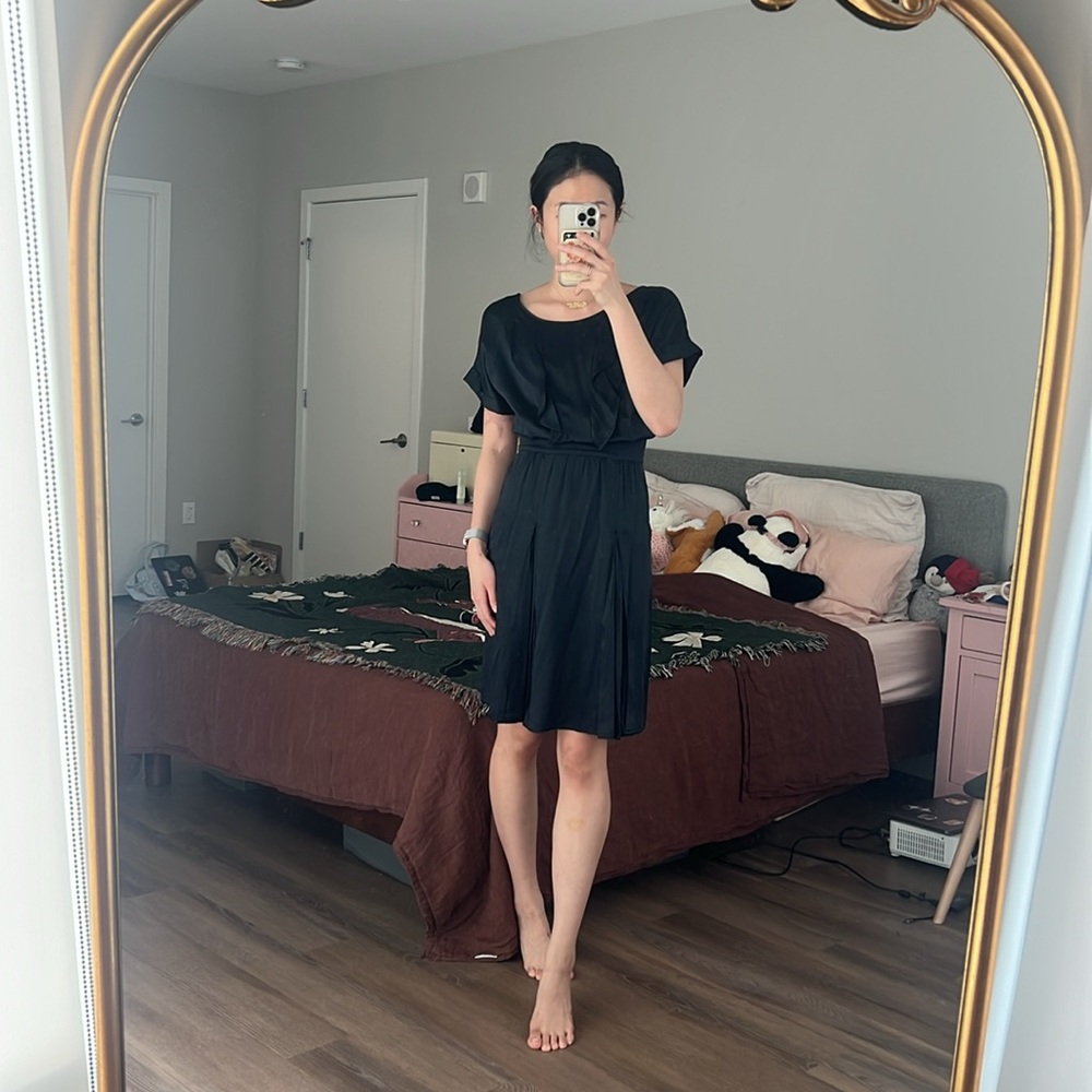 Black miu miu silk ruffle mini dress
